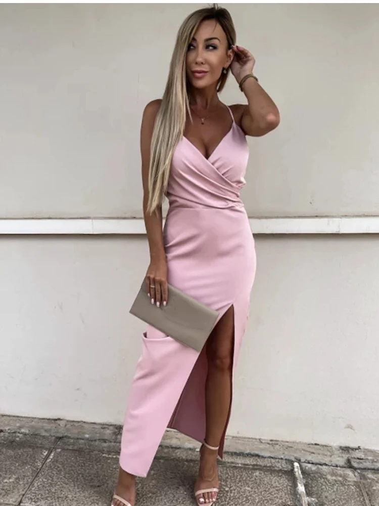 

Летнее облегающее женское платье, модное повседневное облегающее зеленое Клубное платье на бретелях-спагетти с V-образным вырезом, пляжные ...