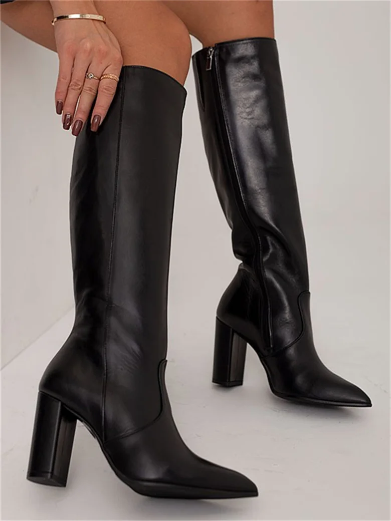 

Women Boots 2022 Winter Designer Luxury Fashion High Heels Plus Size Women Shoes Side Zip Elegant Pointed Lady Knee High Boots