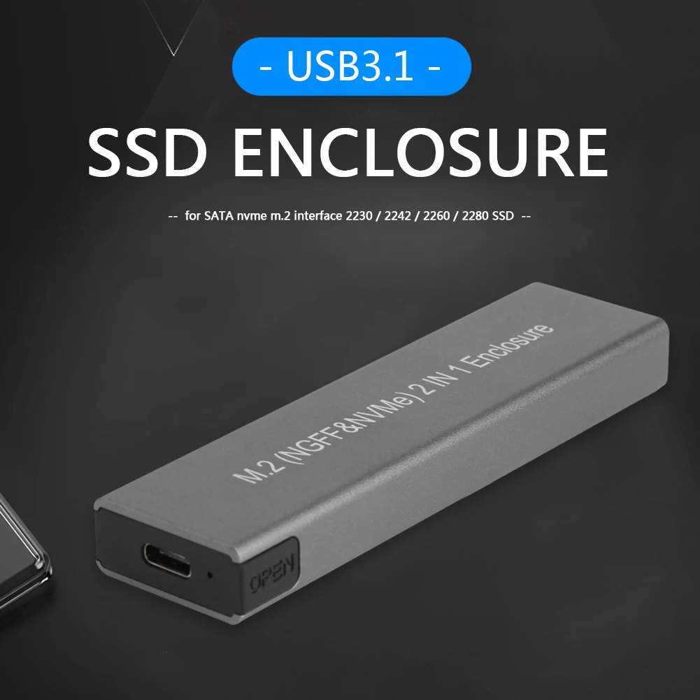 

Dual Protocol M.2 NVMe SSD Case 10Gbps USB3.1 Gen2 NVMe Enclosure,M2 SATA NGFF 5Gbps SSD Case For 2230/2242/2260/2280 M.2 SSD