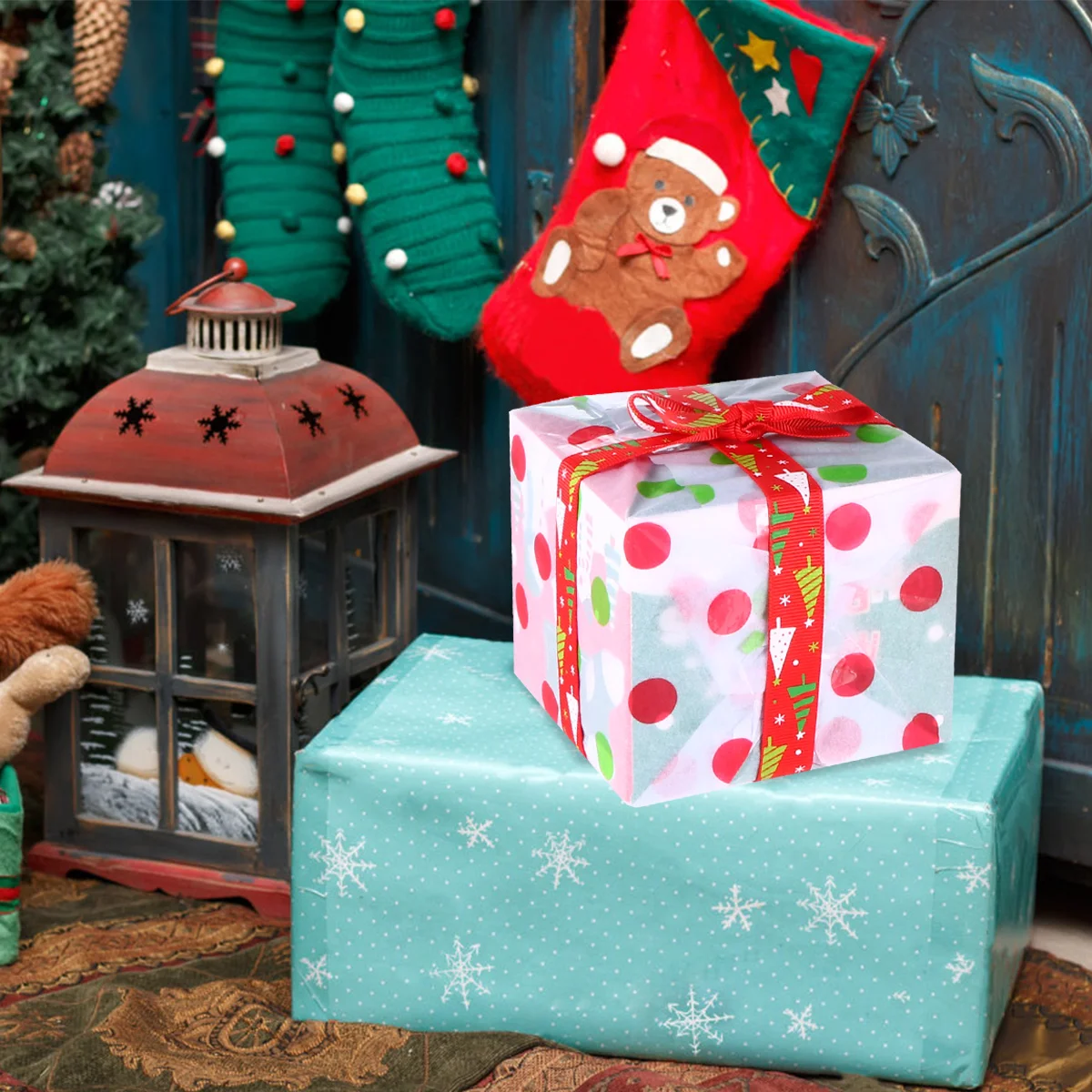 

Ribbon Christmas Gift Tree Ribbons Set Baking Roll Snowflake Decoration Bow Diy Ornaments Edged Wire Wrapping Holiday Carft Box