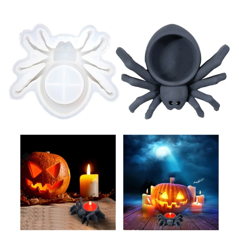 

DIY Silicone Candle Holder Mould Handmade Big Spiders Mirror Candlestick Mold for Teas Wax Cup for Blessing Ceremony