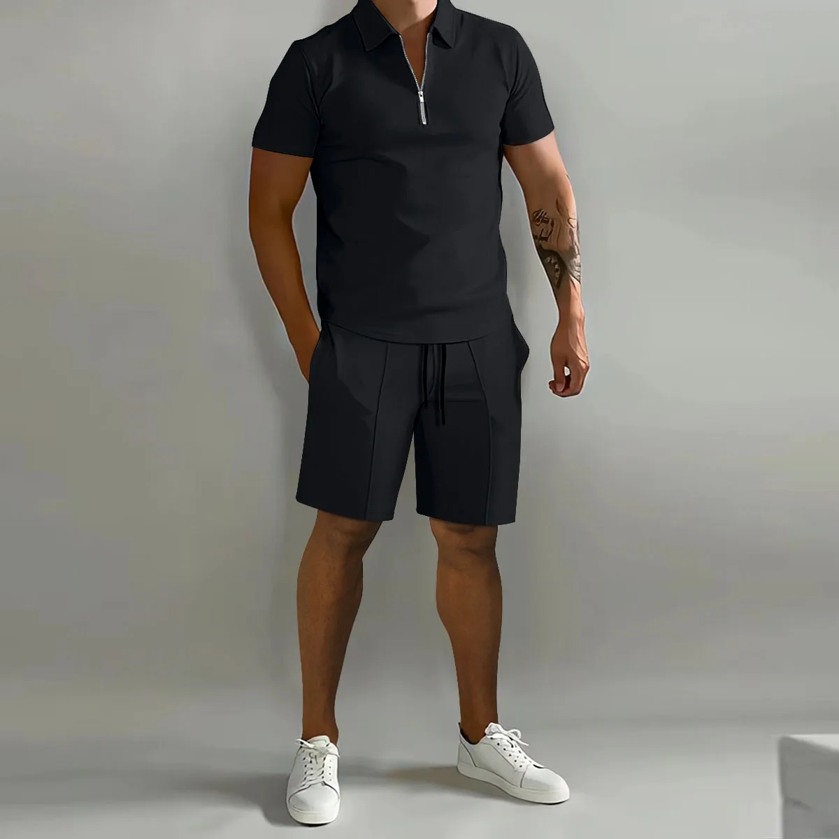 Summer short sleeve Thin Polo Shirt+Sport Shorts 2 Piece New Mens Tracksuit Suit Men Solid Set Casual Jogging Sportswear