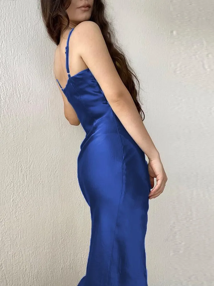 Женское облегающее атласное длинное Платье летнее привлекательное макси на