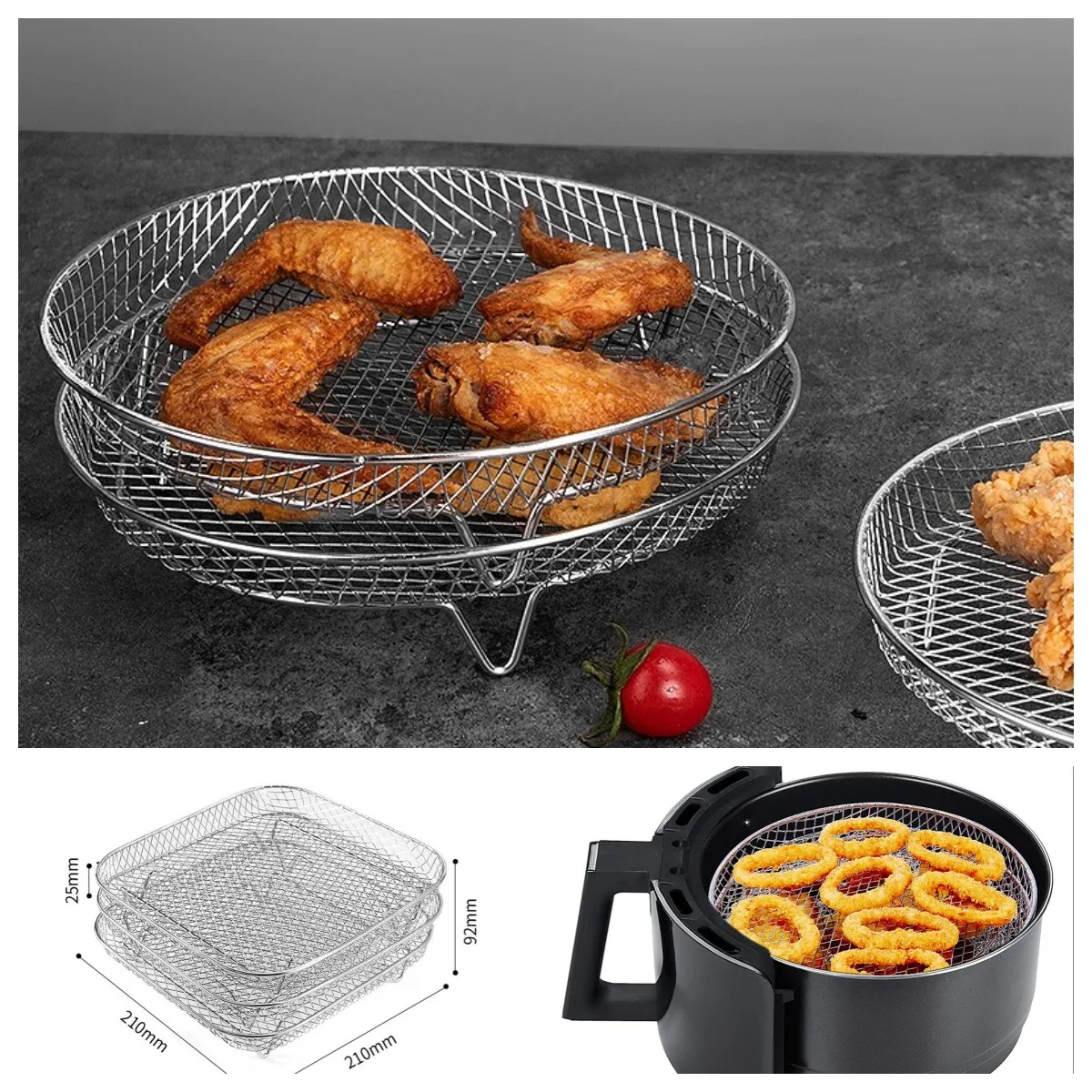 

3-layers Air Fryer Rack Stainless Steel Stackable Grid Grilling Drying Basket Air Fryer Accessories Steam For Air Fryer Tray