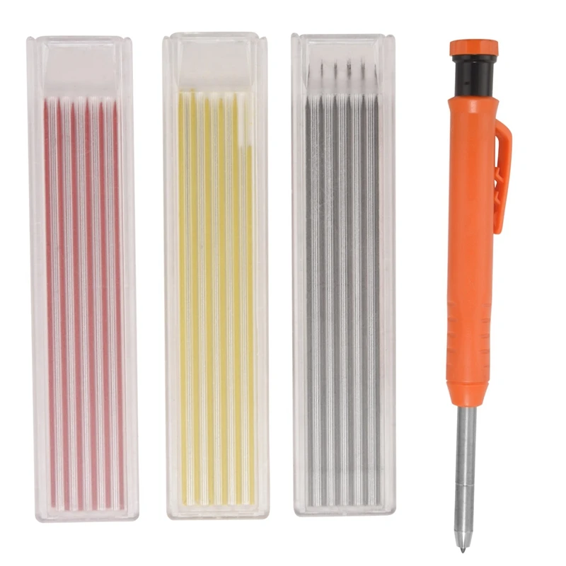 

Solid Carpenter Pencil Set With 18 Refill Leads, Deep Hole Mechanical Pencil For Wood Floor Marking,Carpenters Drawing