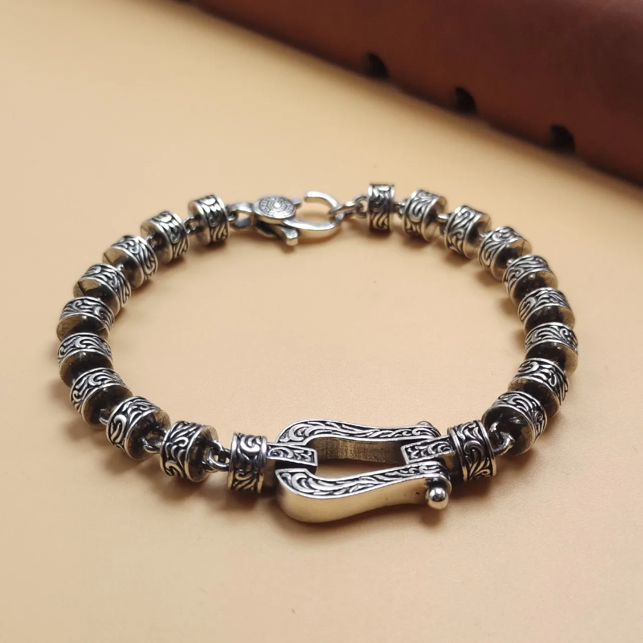 

S925 Silver Bracelet Han Style Tang Grass Pattern Eternal Teng Men and Women Retro China-Chic Personality Hip Hop Small Group