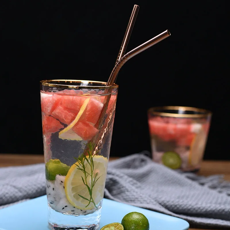 

5Pcs Colorful Stainless Steel Drinking Straws Straight And Bent Reusable Filter With Brush DIY Tea Coffee Tools Bar Accessories