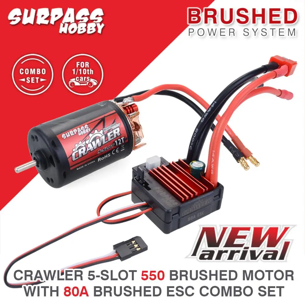 

SURPASS HOBBY Brushed Motor ESC 5-Slot 550 10T 12T 16T 20T with 80A ESC Waterproof for tamiya Kyosho TRAXXAS WLtoys 1/10 RC Car