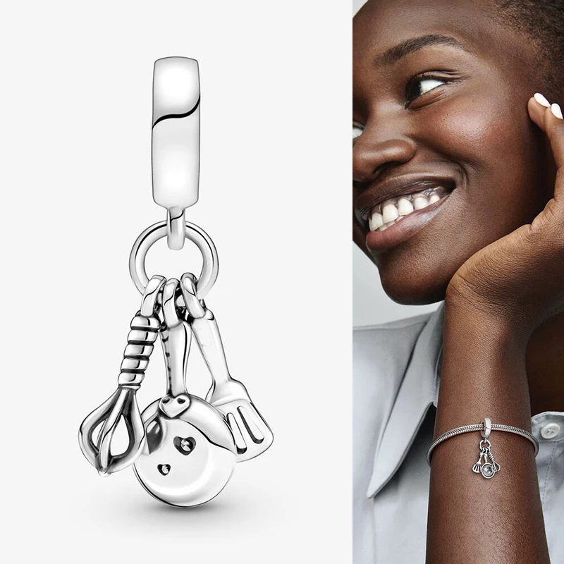 

2021 New 925 Sterling Silver Pan Charm Iron Pot, Frying Pan And Mixer Pendant, Suitable For Diy Bracelet As Jewelry