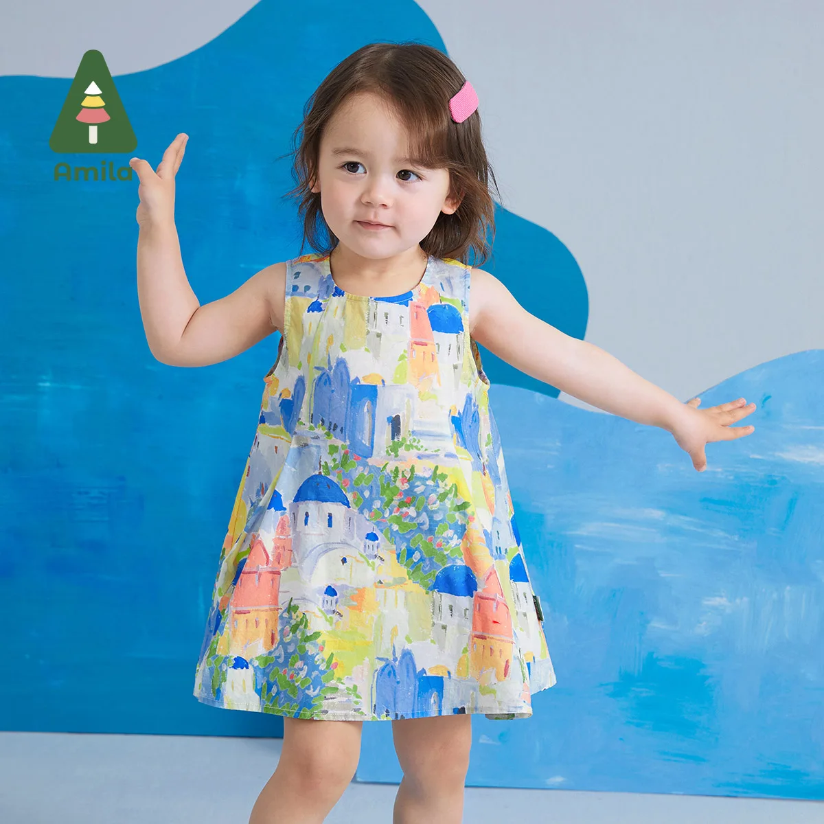 

Amila Baby Girl Dress 2023 Summer New 100% Cotton Cute Romantic Sweet Thin Breathable Sleeveless Dresses Children's Clothes 0-6Y