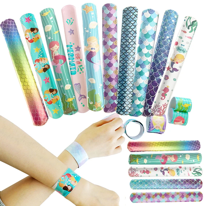 Mermaid Children Slap Bracelets Girl Mermaid Birthday Gift Under The Sea Happy Birthday Party Decor Kids Gir Small Guests Gifts images - 6