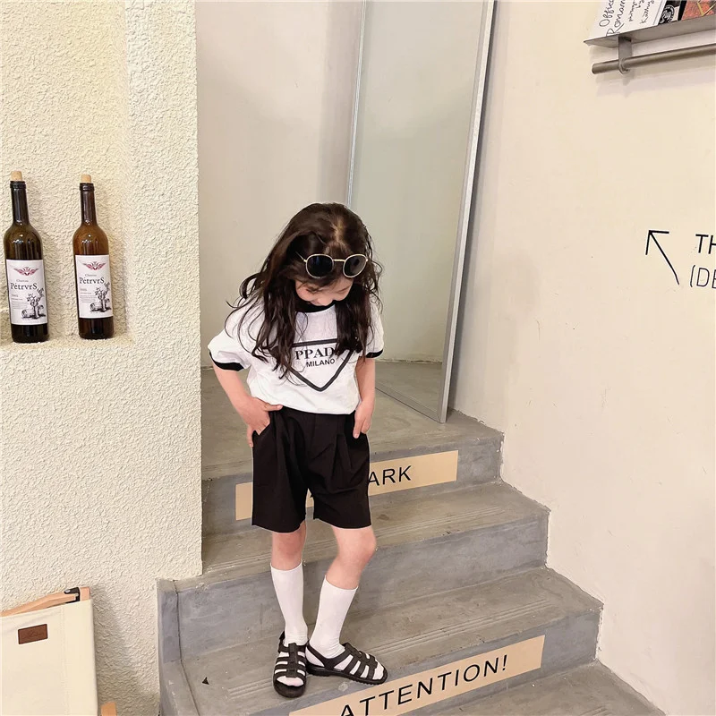 Детский тонкий костюм в Корейском стиле унисекс хлопковый из двух предметов