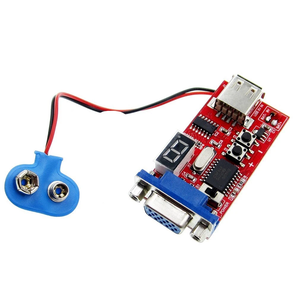 

DC 9V/DC 7-12V VGA Signal Generator LCD Tester 15 Signal Output USB Battery Dual Power Supply Module with 15 Different Signals