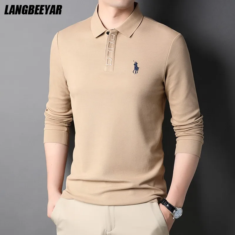 

Top Grade Cotton New Fashion Logo Designer Brand Luxury Mens Polo Shirt With Long Sleave Plain Casual Tops Trendy Men Clothes