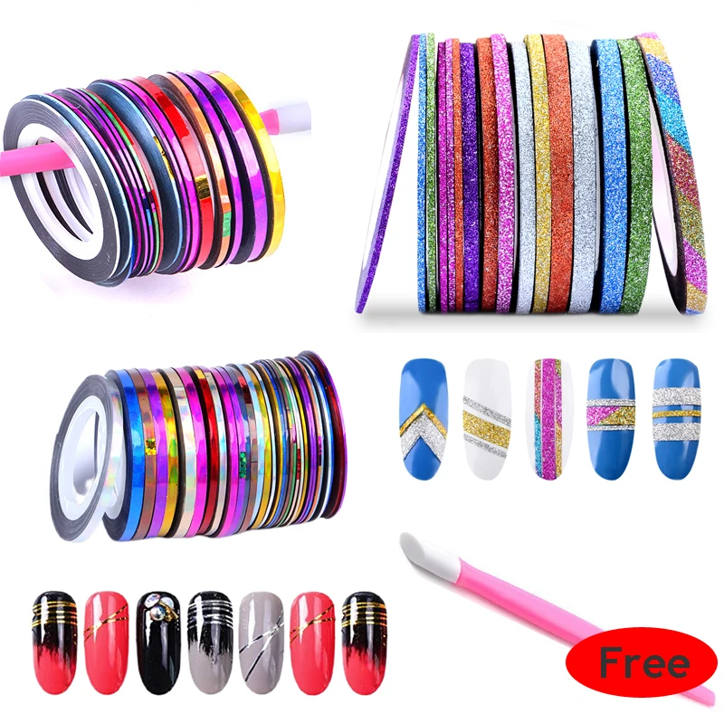 Free Embossing wand Mixed 10 Colors Nail Striping Tape Set Nail Art Sticker Decorations Decal Manicure DIY Stickers for Nails