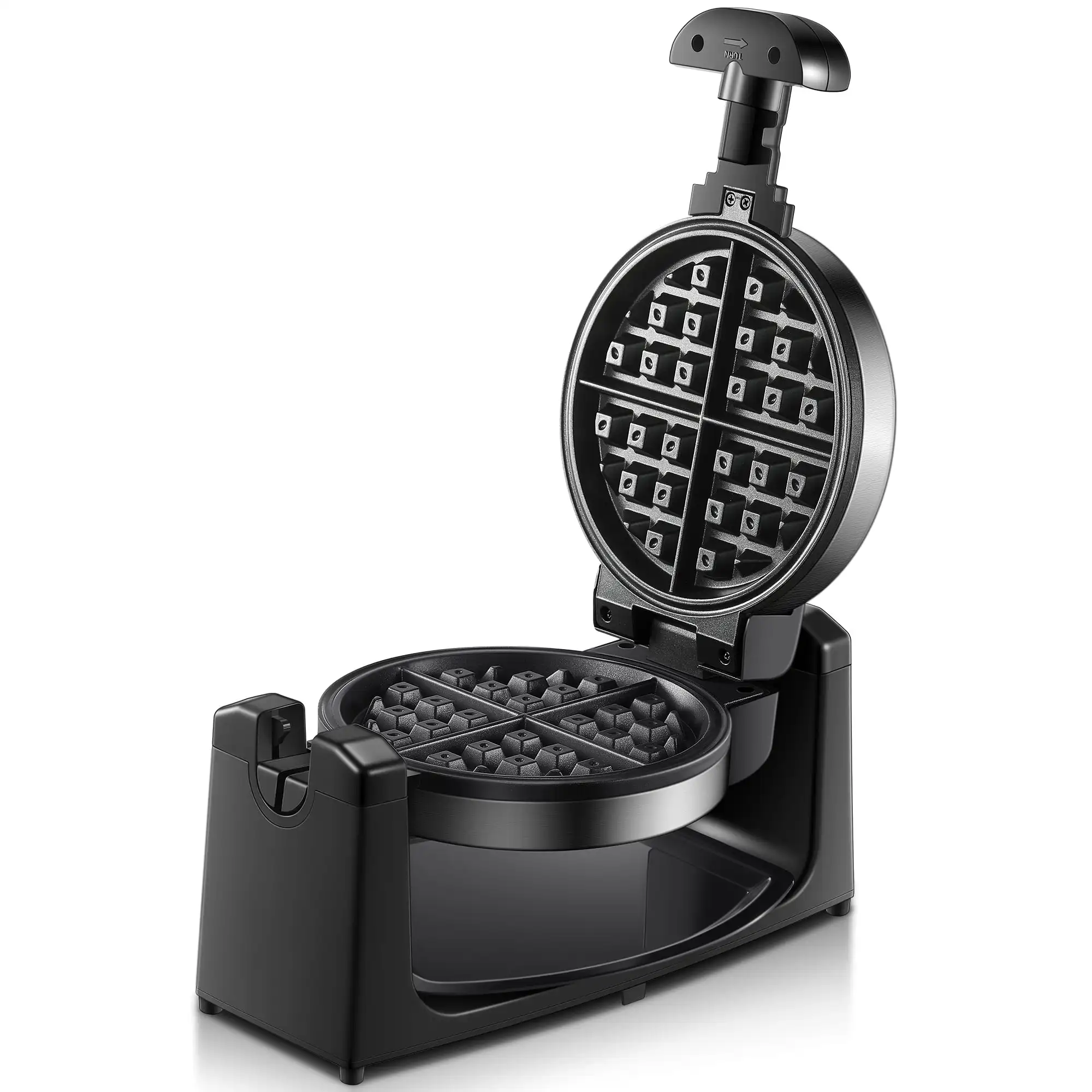 

180° Flip Belgian Waffle Maker Iron, 1100W, Black/Silver