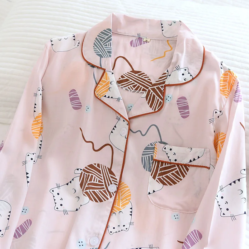 Ladies Man-made Cotton Pajamas Suit Viscose Fiber Plus Size Home Service Soft Long-sleeved Geometric Pattern Pijamas Women
