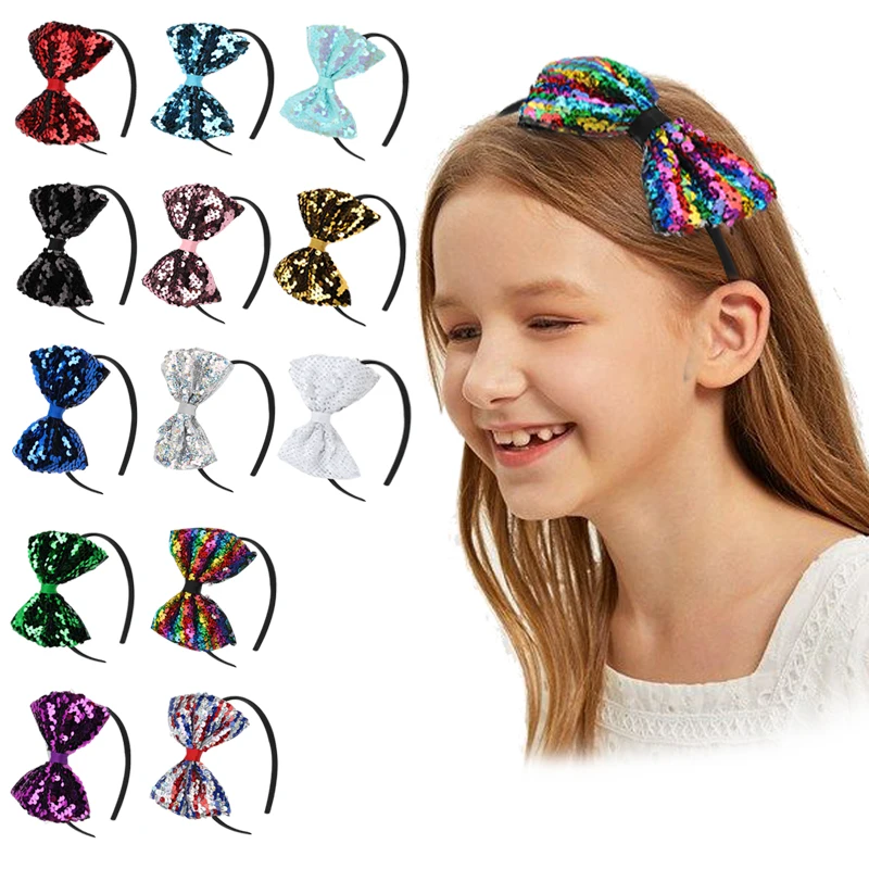 Glitter Hair Bows Headbands for Girl diadema niña Large Sequins Shiny Colorful Bow Crown Hairband Party Hair Accessories Gift
