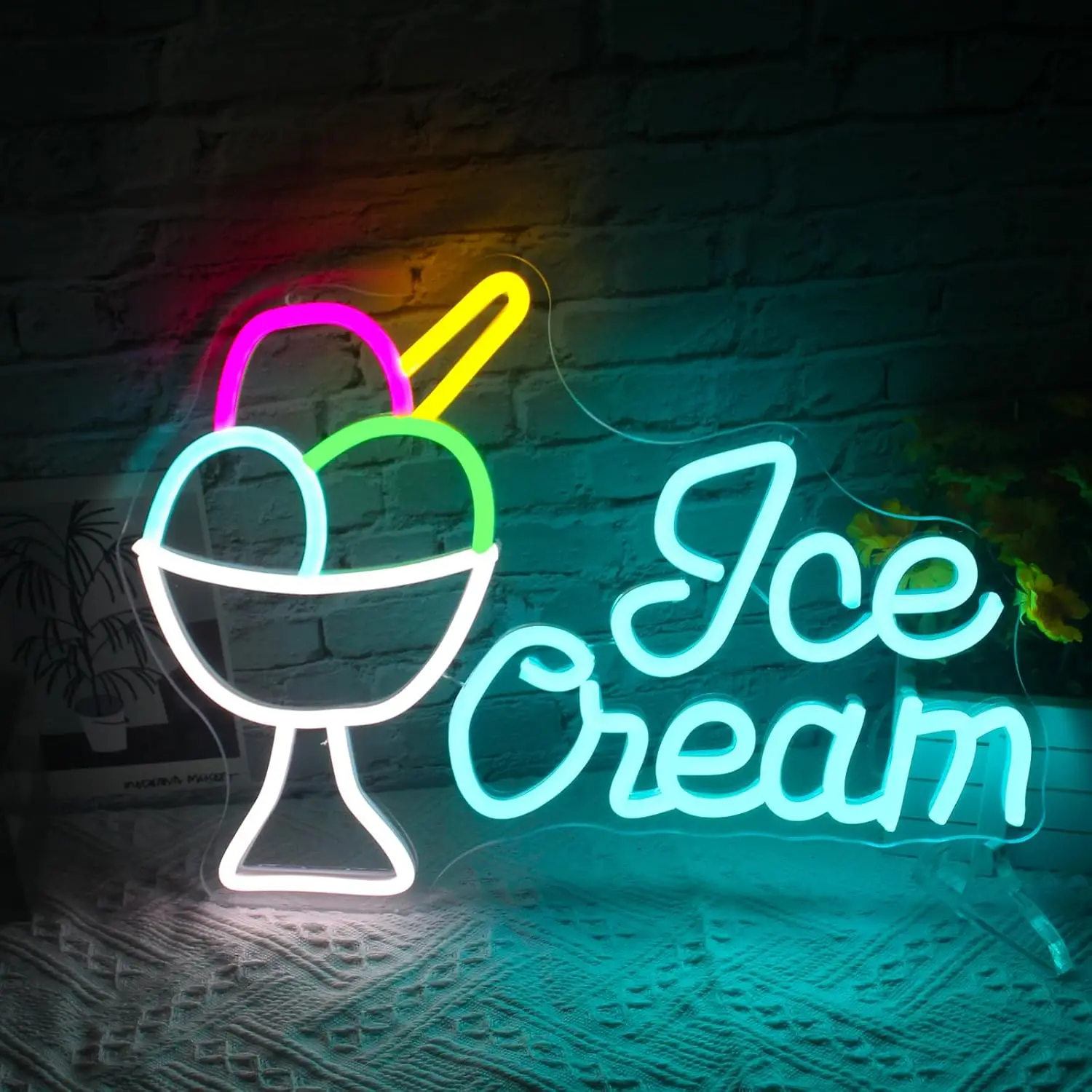 Неоновая Вывеска Для Декора Стен С Мороженым Красочная Фотография Вечеринка По
