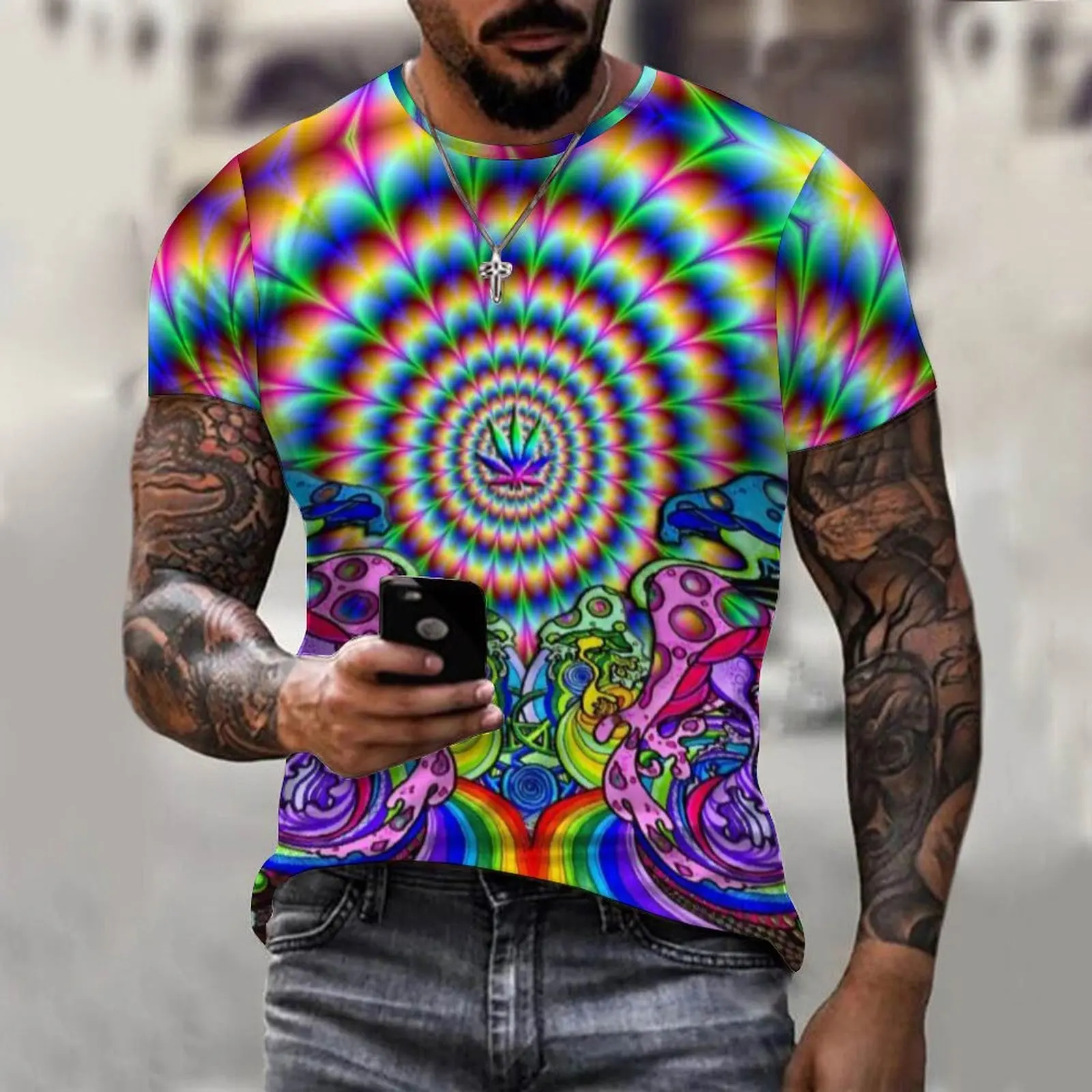 

Boho Trippy Weed Leaf Hippie the boys designer t shirt men oversize funny t shirts for men Aesthetic clothing