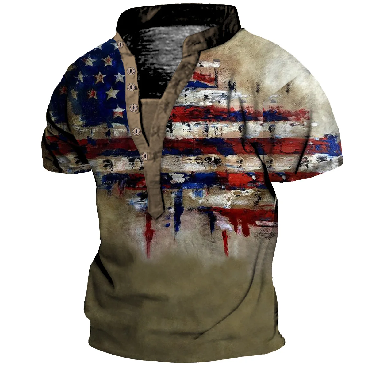 Fashion America Independence Day 3D Print Men's T-shirts Summer V-neck USA Flag Short Sleeve Clothing Streetwear Tops