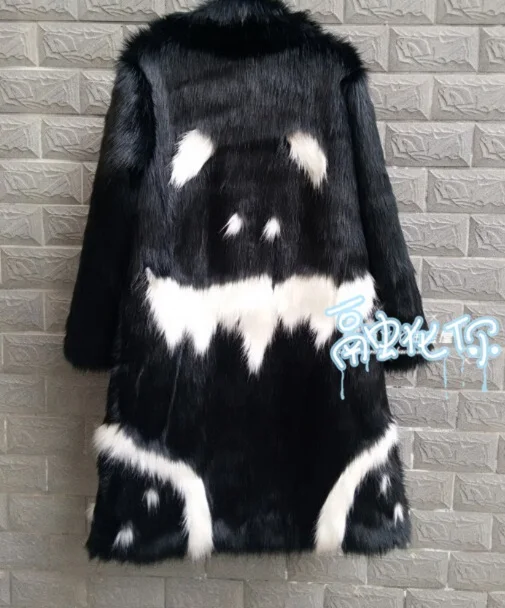 Фото Winter Warm Unisex Faux Fur Long Jacket Black Gown Devil Plus Velvet Windbreaker G-dragon's Crooked Imitation Faux Fox Fur Coat №3