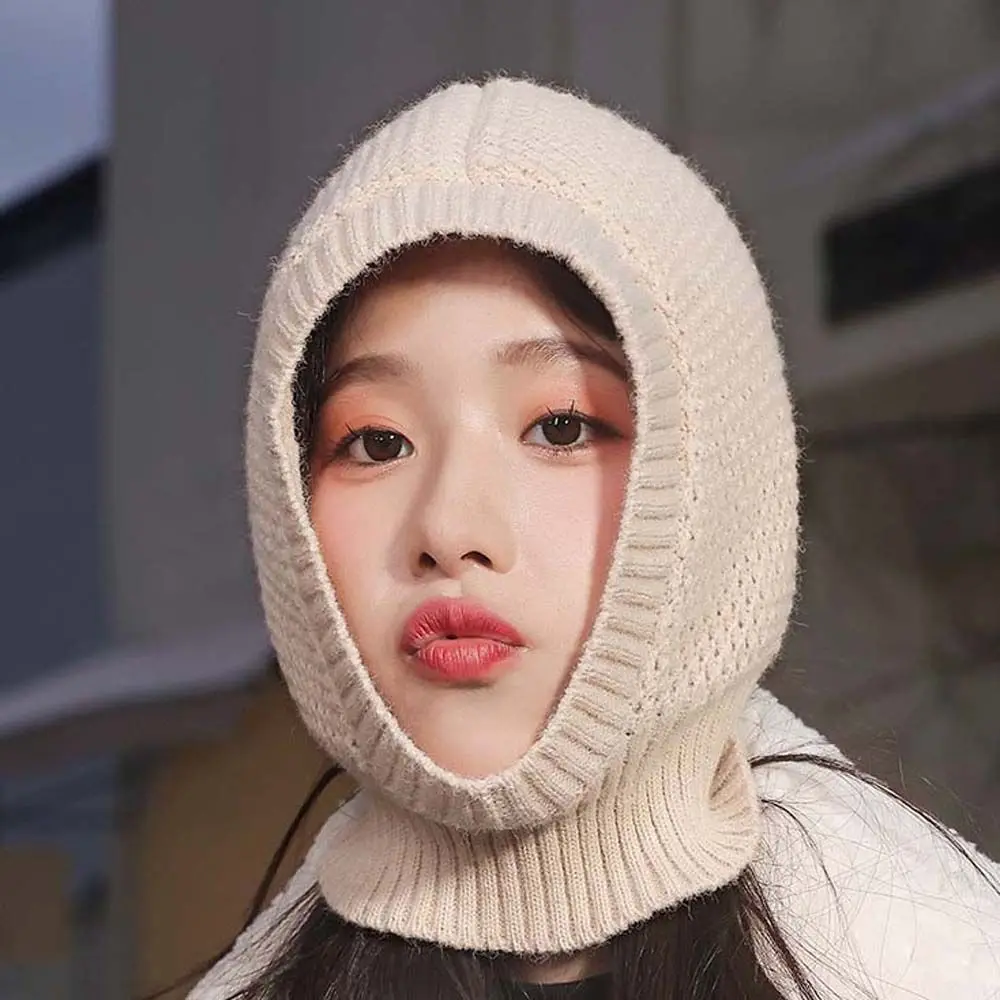 

Polyester Balaclava Style Keep Warm Solid Color Balaclava Cap Women Hat Women Beanies Winter Knitting Hat