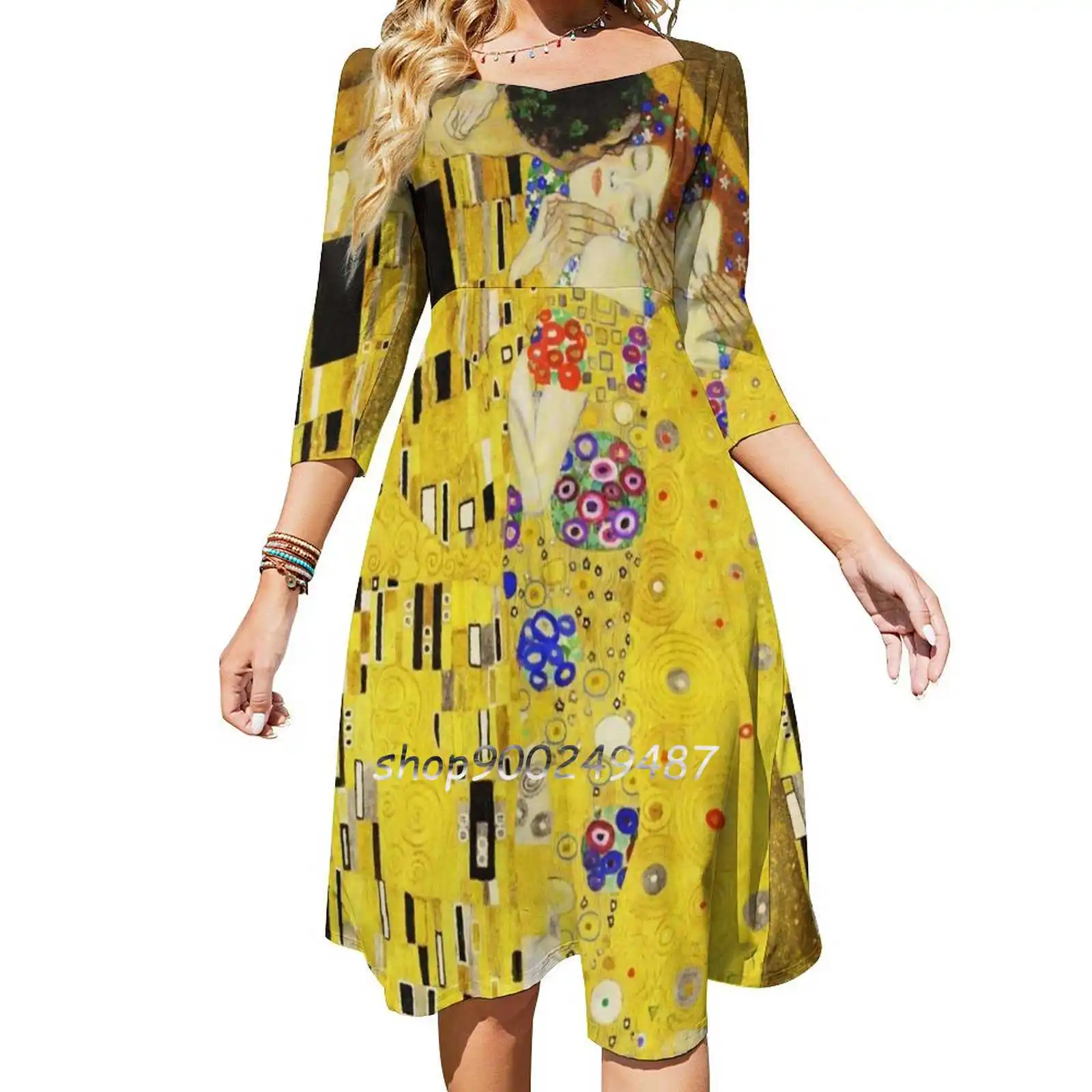 Женское платье с квадратным вырезом Klimt The Kiss элегантное облегающее завышенной