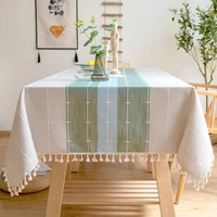cotton linen tablecloth with tassel waterproof thick rectangular wedding party dining tea table cloth