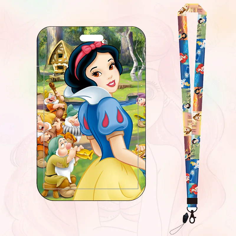 

Disney Princess Frozen Anna Elsa PVC Card Cover Cinderella Alice Snow White Ariel Student Campus Card Holder Case Neck Lanyard