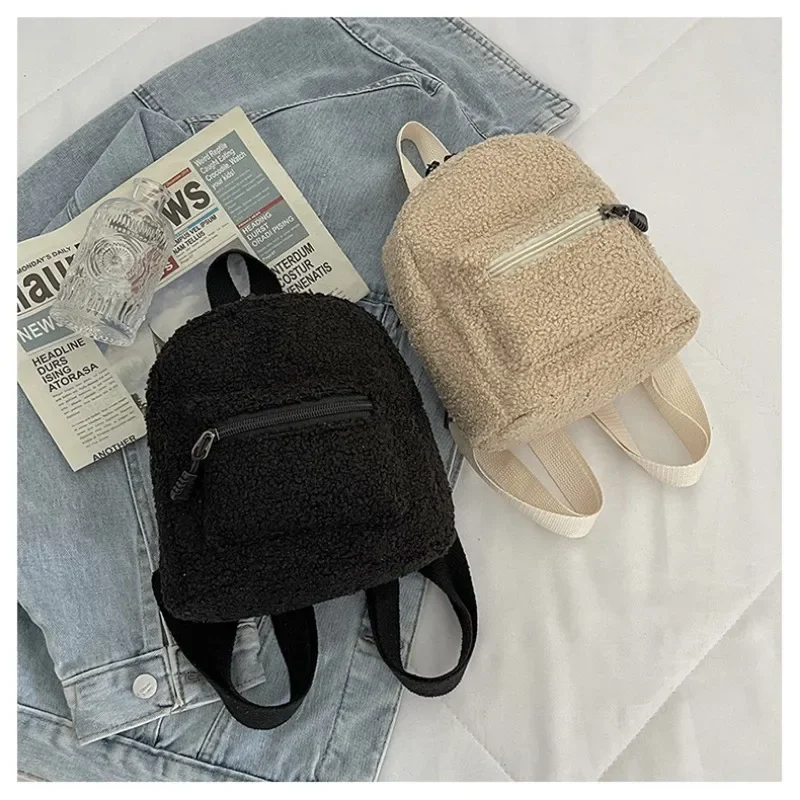 Мини-сумка на плечо из ягненка однотонный плюшевый рюкзак 4 цвета Осень-зима