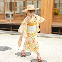 japan style childrens traditional kimono 100 cotton floral prints girls cute summer dress performing wear cosplay clothing