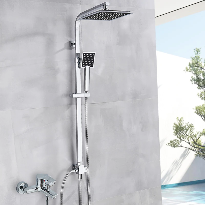 

Chrome Bathroom Rainfall Shower Faucet Wall Mounted Simple Design Bathroom Faucets Rainfall Hot Cold Water Mixer Tap