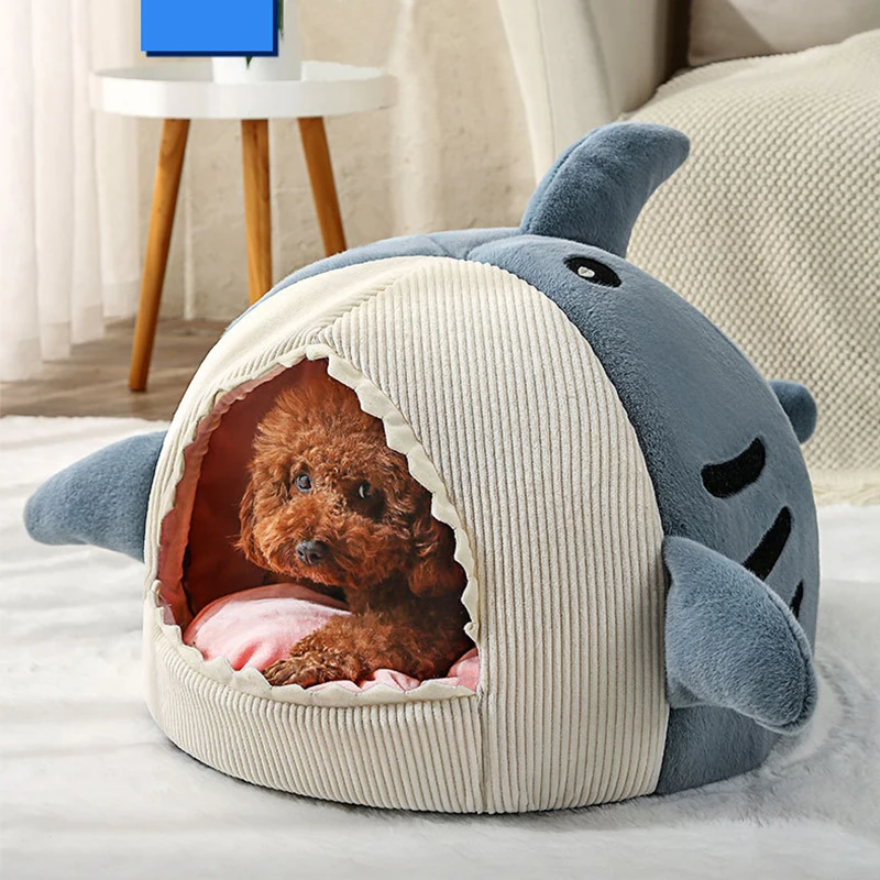

Four Seasons Shark Puppy Cozy House Cute Pet Dog Sleeping Bed Warm Soft Cat Nest Kennel Kitten Cave Washable Cat Lounger Cushion