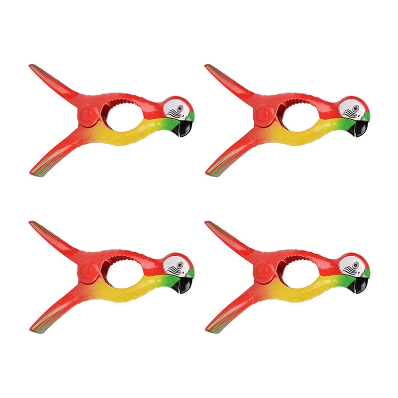 

4Pcs Beach Towel Clips For Sun Loungers, Parrot Bird Towel Clips Large Windproof Clothes Hanging Peg Quilt Clamp Holder