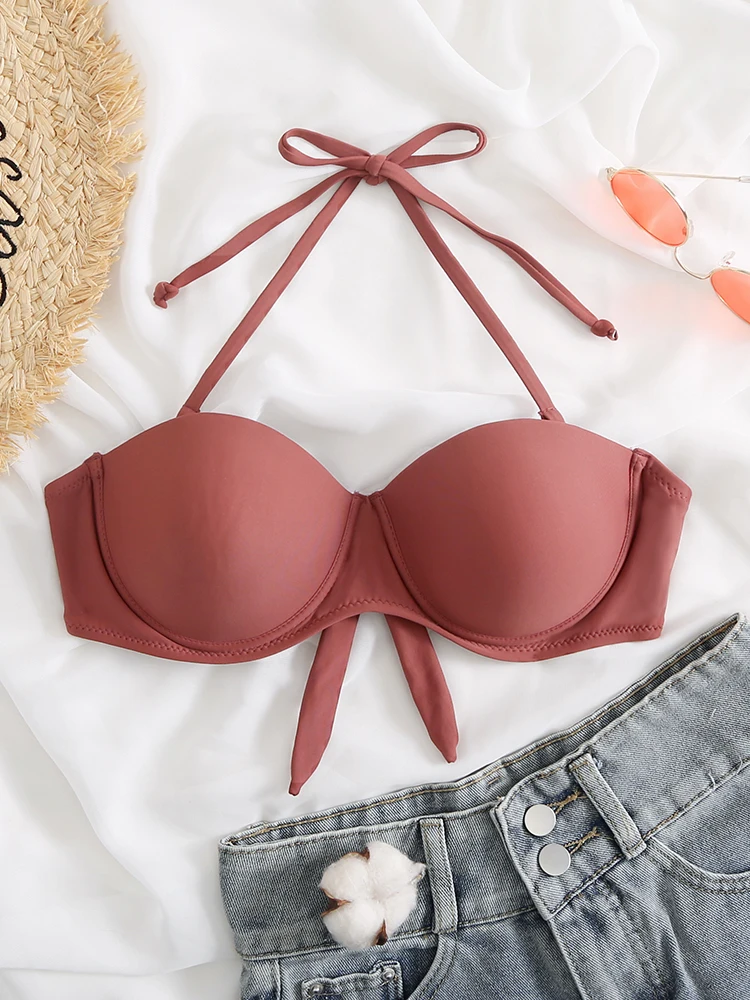 Женский купальник с чашками пуш-ап однотонный черный купальный костюм