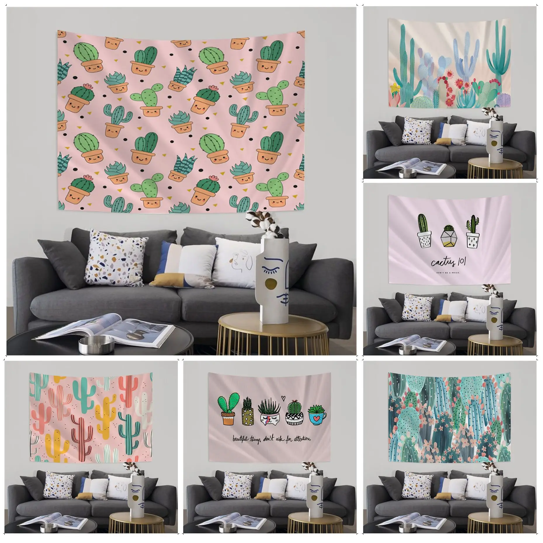 

Plant Cactus Hanging Bohemian Tapestry Hippie Flower Wall Carpets Dorm Decor Art Home Decor