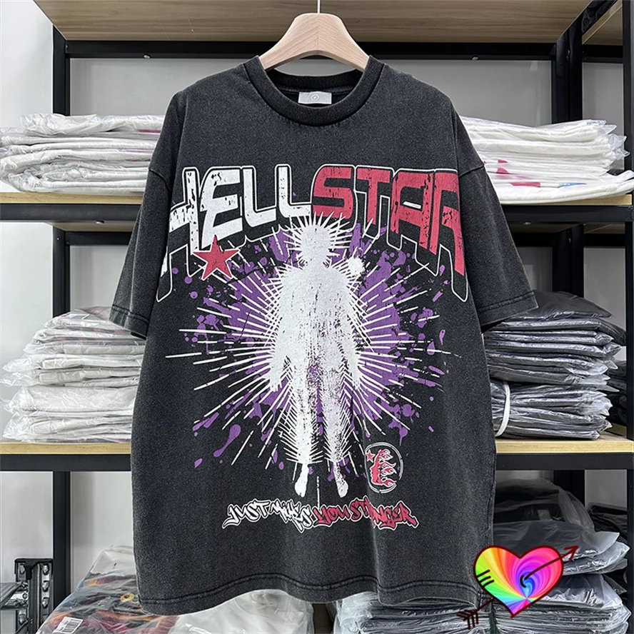 2023ss Black Hellstar Just Makes You Stronger Tee Men Women Hellstar T-shirt Lightning Human Tops Oversize Records Short Sleeve