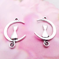 50 tibet silver tone cat moon crescent charms pendants 20x14mm diy earring