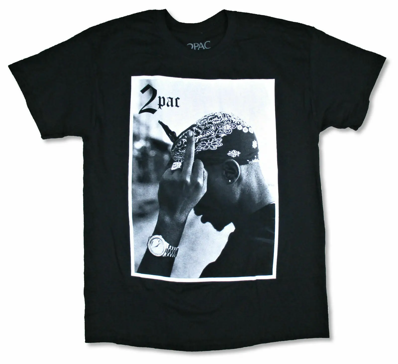 

Tupac Shakur Middle Finger B&W Photo Black T-Shirt NEW