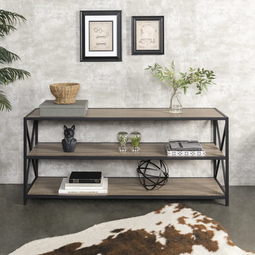 

Rustic Driftwood And Metal 3-Shelf Bookcase Cute Shelves Home Organization And Storage Garage Cabinets