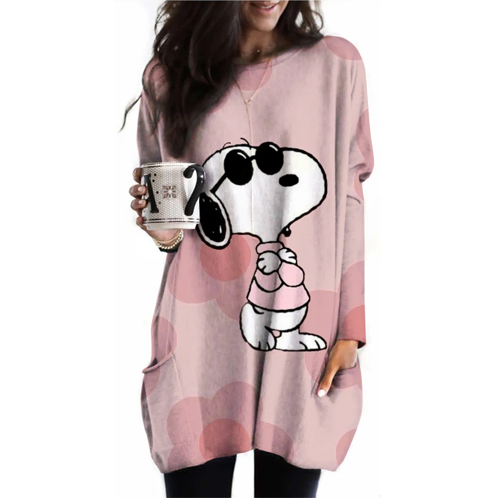 Женская футболка с круглым вырезом длинным рукавом и карманами элегантная