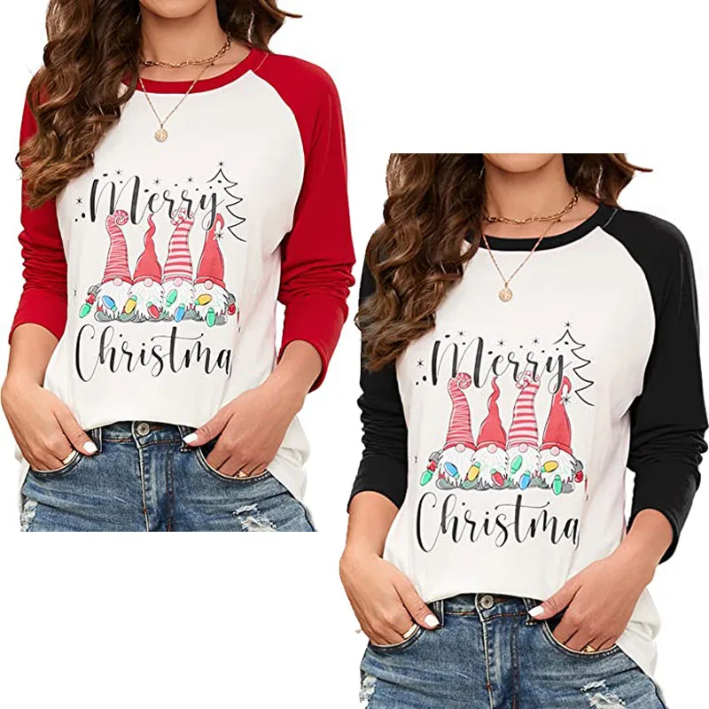 Merry Christmas Shirts for Women Four Little Gnomes Baseball Xmas Costume Graphic Tee Tops Sportwear Aesthetic Clothes Gifts