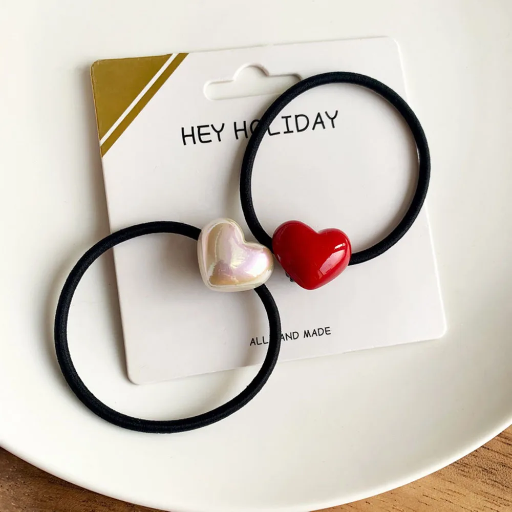 

High Elastic Heart Pearl Round Shape Rubber Bands For Women Hair Band Kids Children Sweet Candy Color Hairbands Hair Accessories