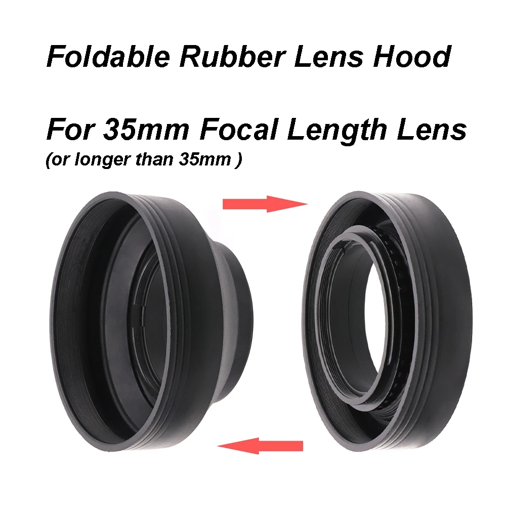 49 52 55 58 62 67 72 77 82 мм Складная Резиновая бленда для объектива 35 мм складная черная мягкая вкручиваемая Универсальная 3 длины