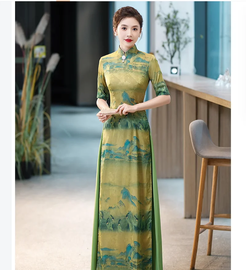 Весенне-осеннее модное женское платье-Ципао