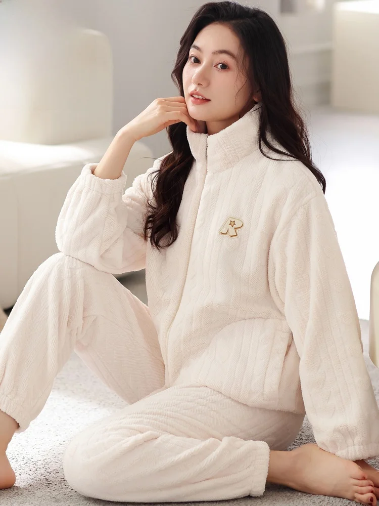Langsha пижамы из кораллового флиса женские осенне-зимние утолщенные фланелевые на