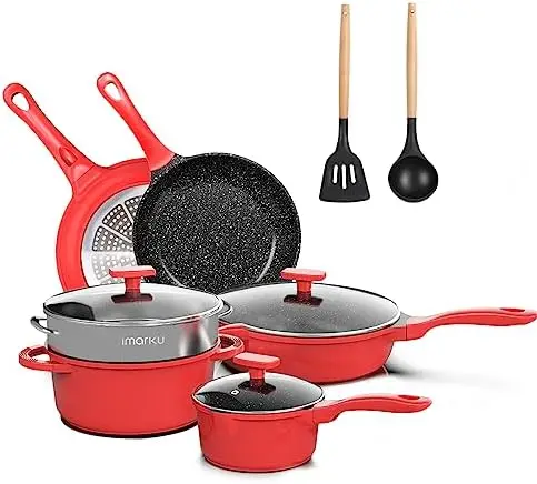 

and Pans Set, 11 Pieces Nonstick Induction Kitchen Cookware Set, Toxic-Free Pans set for Cooking, with Frying Pan and Saucepan,