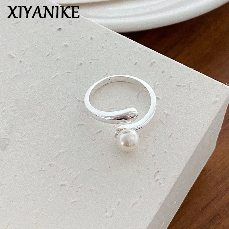 

XIYANIKE French Cross Pearl Cuff Finger Rings For Women Girl Elegant Fashion New Jewelry Lady Gift Party Wedding anillos mujer