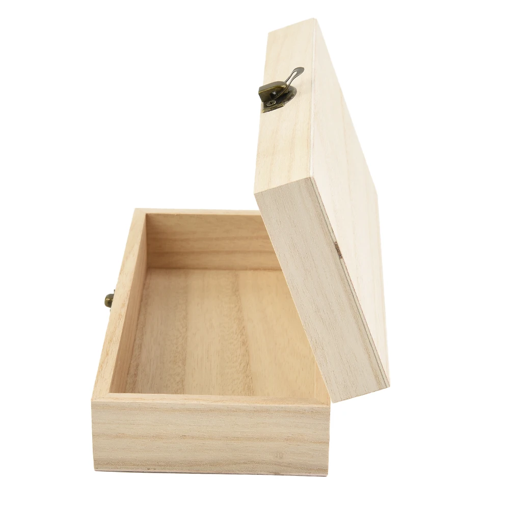

1Pc Retro Wooden Jewelry Box Organizer With Lid Desktop Natural Wood Clamshell Storage Case Handmade Craft Box